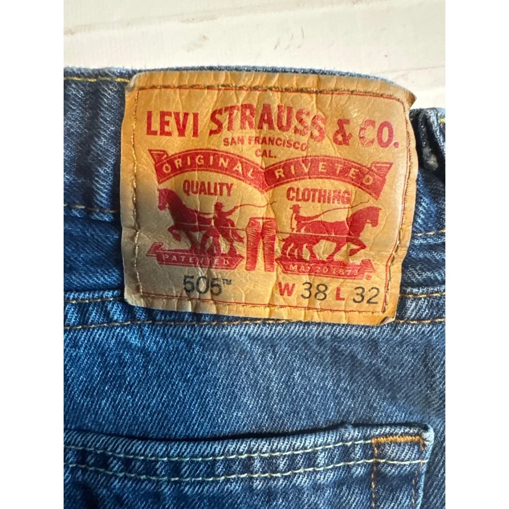 Levi's 505 Regular Fit Jeans Mens 38x32 Blue Excellent‎ Straight Leg Denim